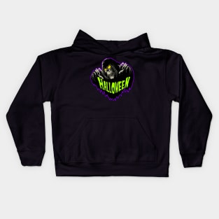 HALLOWEEN with the Grim Reaper Green Kids Hoodie